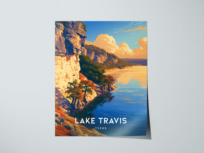 Lake Travis, Texas Poster | Hill Country Lake Sunset Wall Art — giclée print detail on matte paper