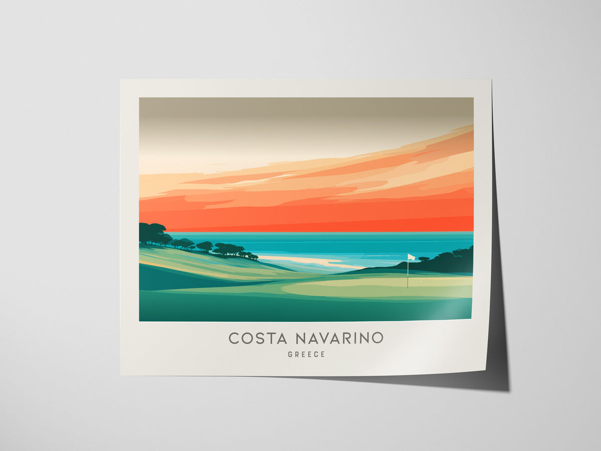 Costa Navarino Landscape Matte Border Poster | Greece Golf Wall Art & Framed or Unframed Links Decor — giclée print detail on