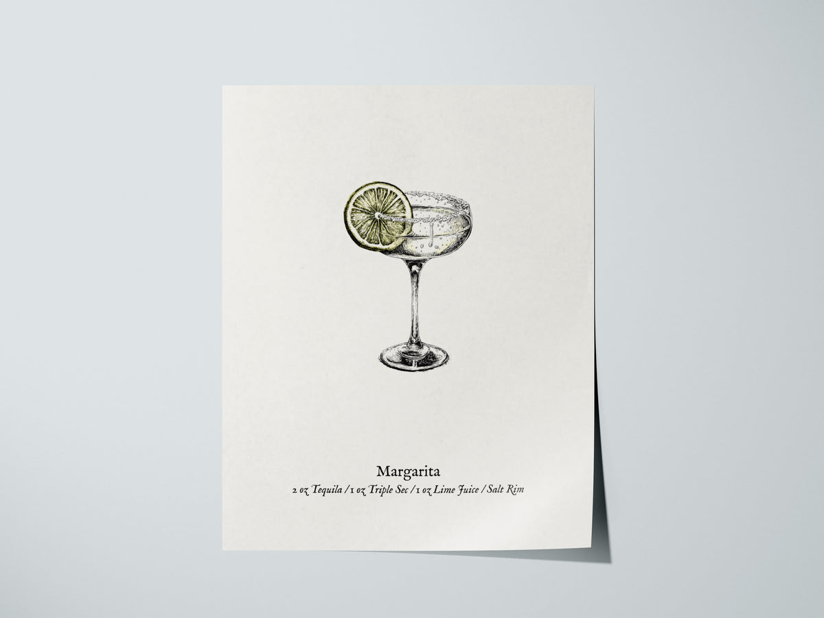Margarita Cocktail Poster | Classic Tequila Lime Bar Art Print — giclée print detail on matte paper