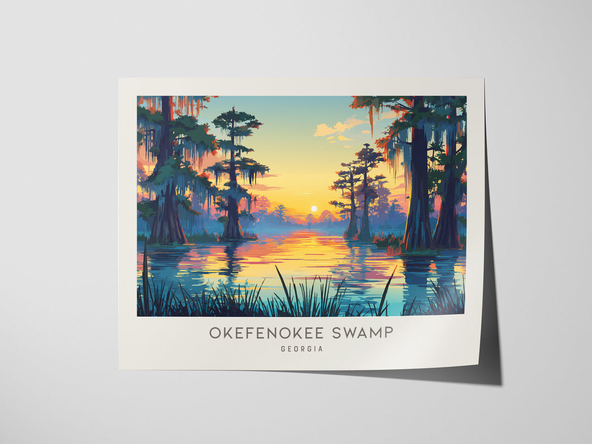 Okefenokee Swamp Landscape Matte Border Poster | Georgia Destination Print Travel Wall Art — giclée print detail on matte pap
