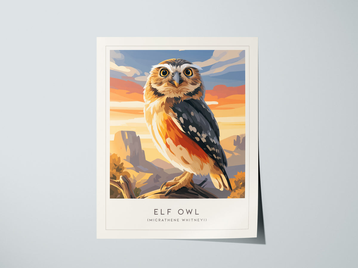 Elf Owl Poster | Desert Night Tiny Owl Wall Art — giclée print detail on matte paper