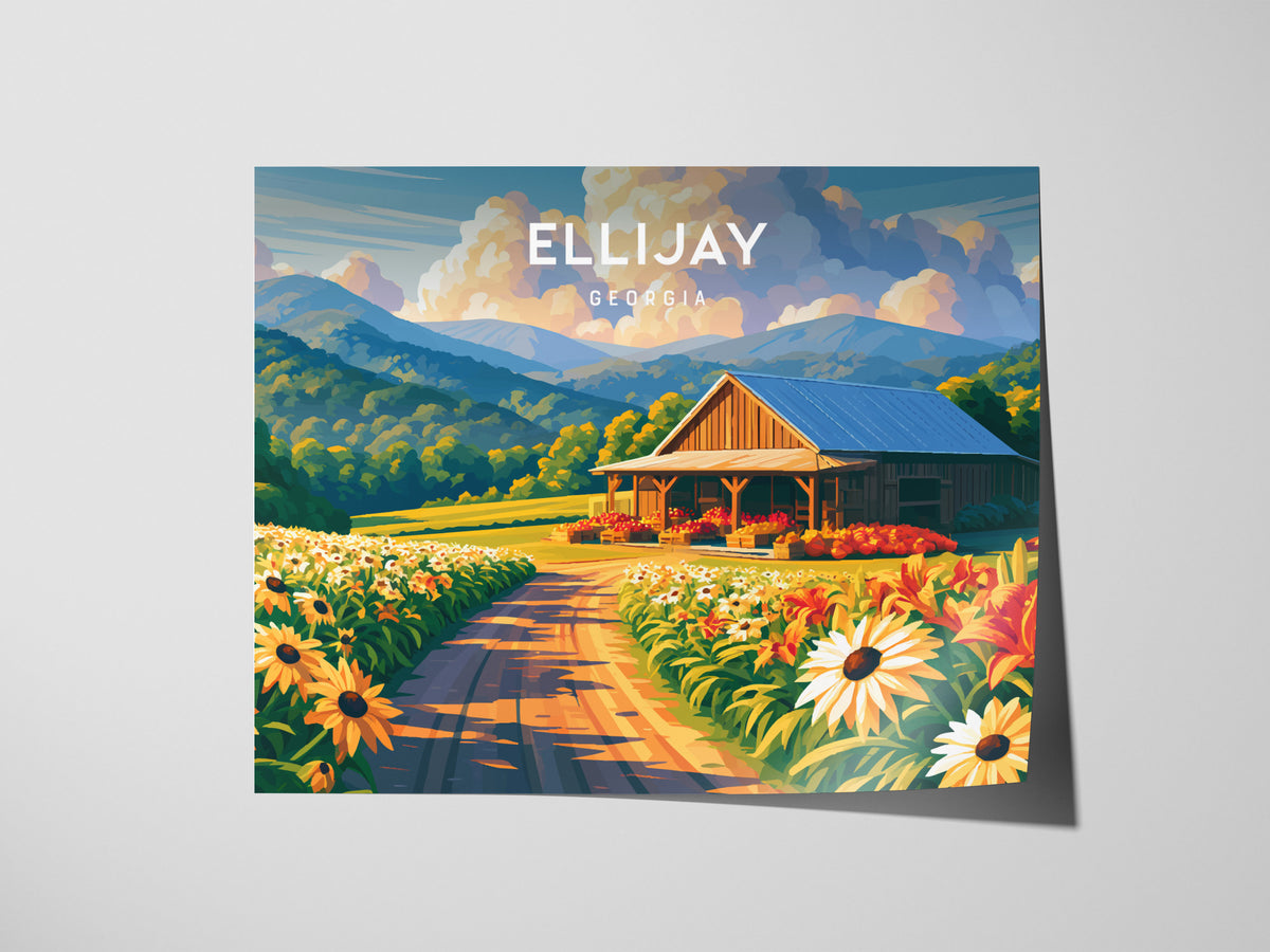 Ellijay Landscape Poster | Georgia Small Town Framed or Unframed Wall Art — giclée print detail on matte paper