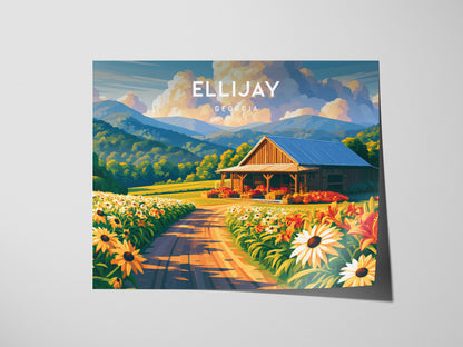 Ellijay Landscape Poster | Georgia Small Town Framed or Unframed Wall Art — giclée print detail on matte paper