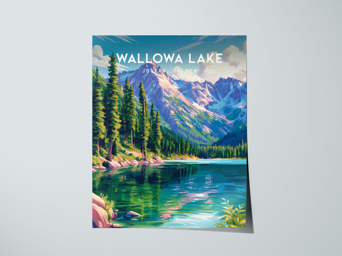Wallowa Lake, Joseph, Oregon Poster | Mountain Lodge Destination Print Wall Art — giclée print detail on matte paper