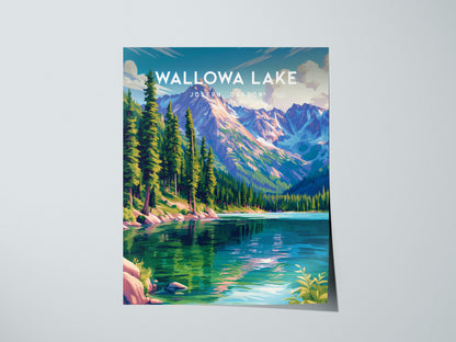 Wallowa Lake, Joseph, Oregon Poster | Mountain Lodge Destination Print Wall Art — giclée print detail on matte paper