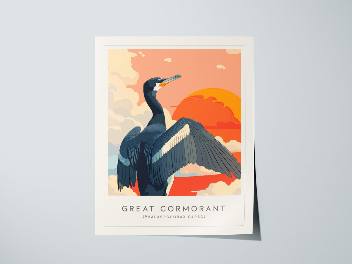 Great Cormorant, Phalacrocorax carbo Poster | Elegant Coastal Bird Wall Art — giclée print detail on matte paper