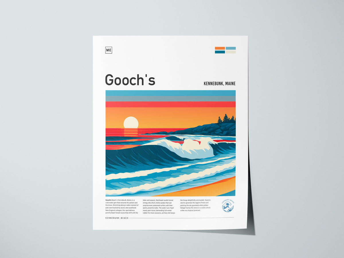 Gooch's Beach, Kennebunk, Maine Poster | Rocky Shore & Rolling Waves Wall Art — giclée print detail on matte paper