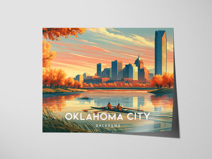 Oklahoma City, Oklahoma Landscape Poster | Vibrant Downtown Skyline Vacation Wall Art — giclée print detail on matte paper