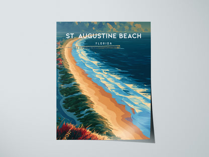 St. Augustine Beach, Florida Poster | Sun-Kissed Shores & Pier Wall Art — giclée print detail on matte paper