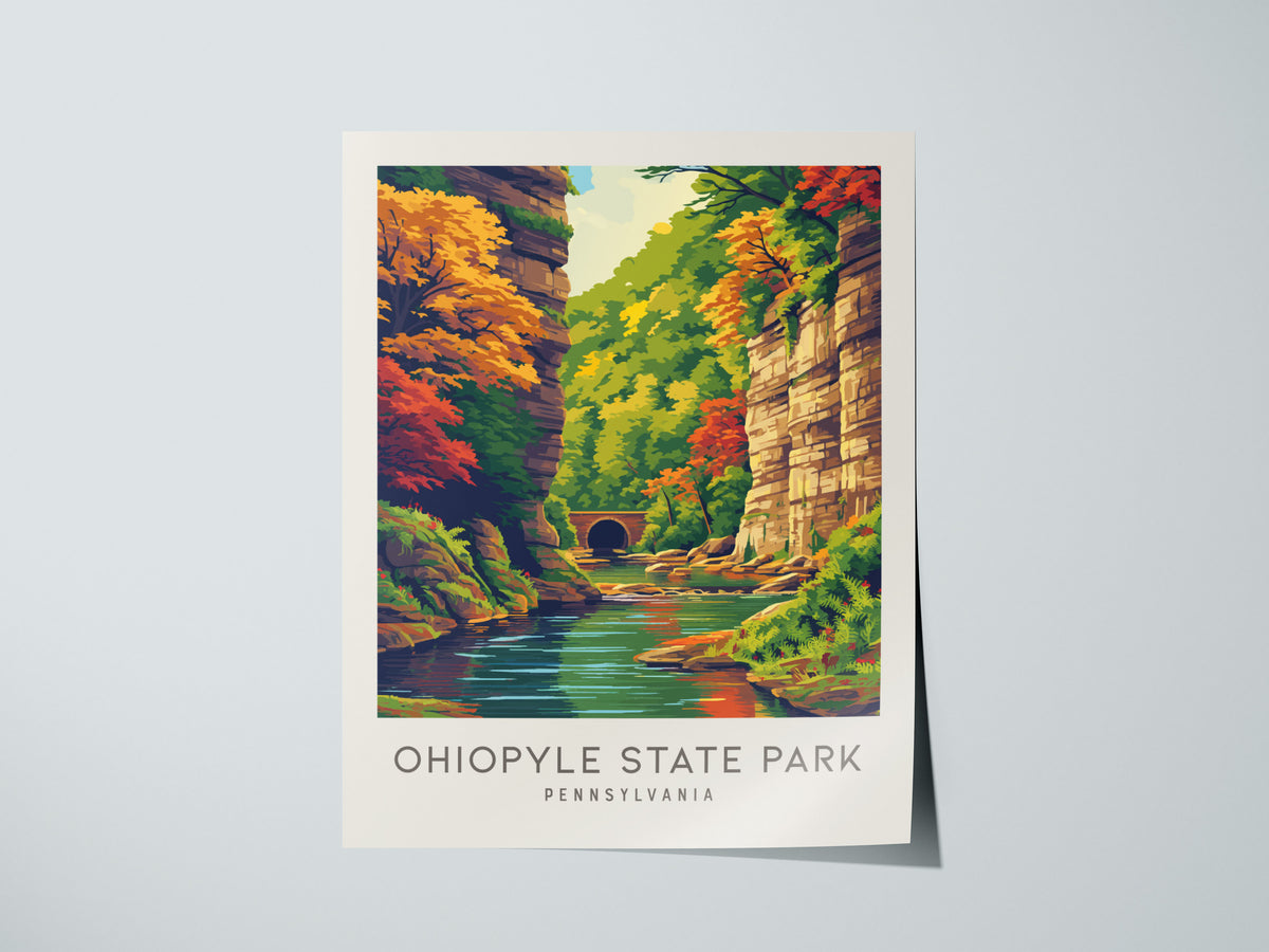 Ohiopyle State Park Matte Border Poster | Pennsylvania Destination Print Travel Wall Art — giclée print detail on matte paper