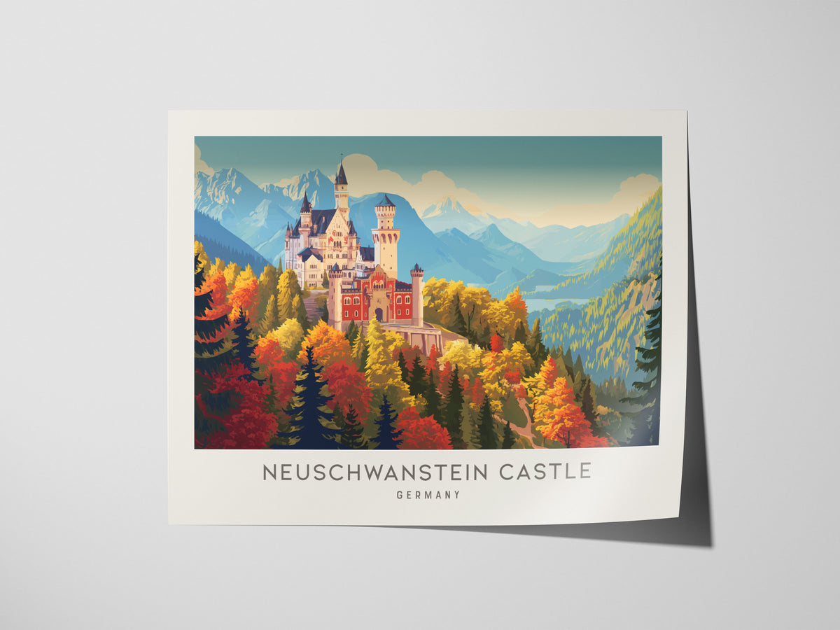 Neuschwanstein Castle Landscape Matte Border Poster | Germany Vacation Wall Art — giclée print detail on matte paper