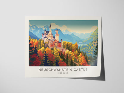 Neuschwanstein Castle Landscape Matte Border Poster | Germany Vacation Wall Art — giclée print detail on matte paper