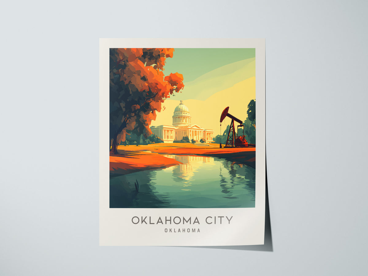 Oklahoma City Matte Border Poster | Oklahoma Destination Print Travel Wall Art — giclée print detail on matte paper