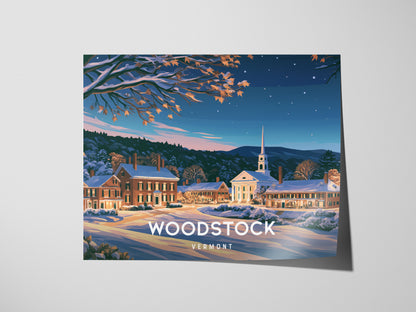 Woodstock, Vermont Landscape Poster | Charming Covered Bridge Travel Wall Art — giclée print detail on matte paper