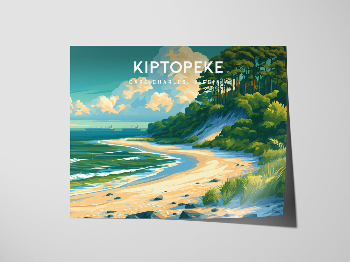 Kiptopeke Landscape Poster | Cape Charles, Virginia Vacation Wall Art — giclée print detail on matte paper