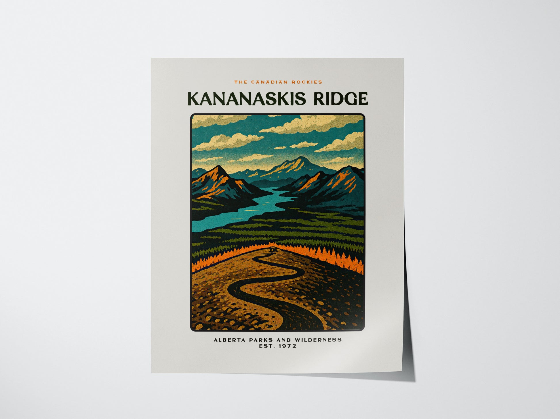 Kananaskis Ridge Poster | Vintage Canadian Rockies Block Print Art