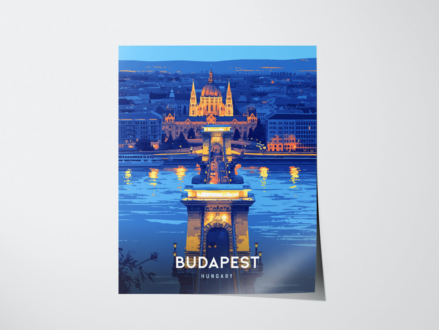 Budapest Chain Bridge Poster | Hungary Travel Print Wall Art | Framed or Unframed