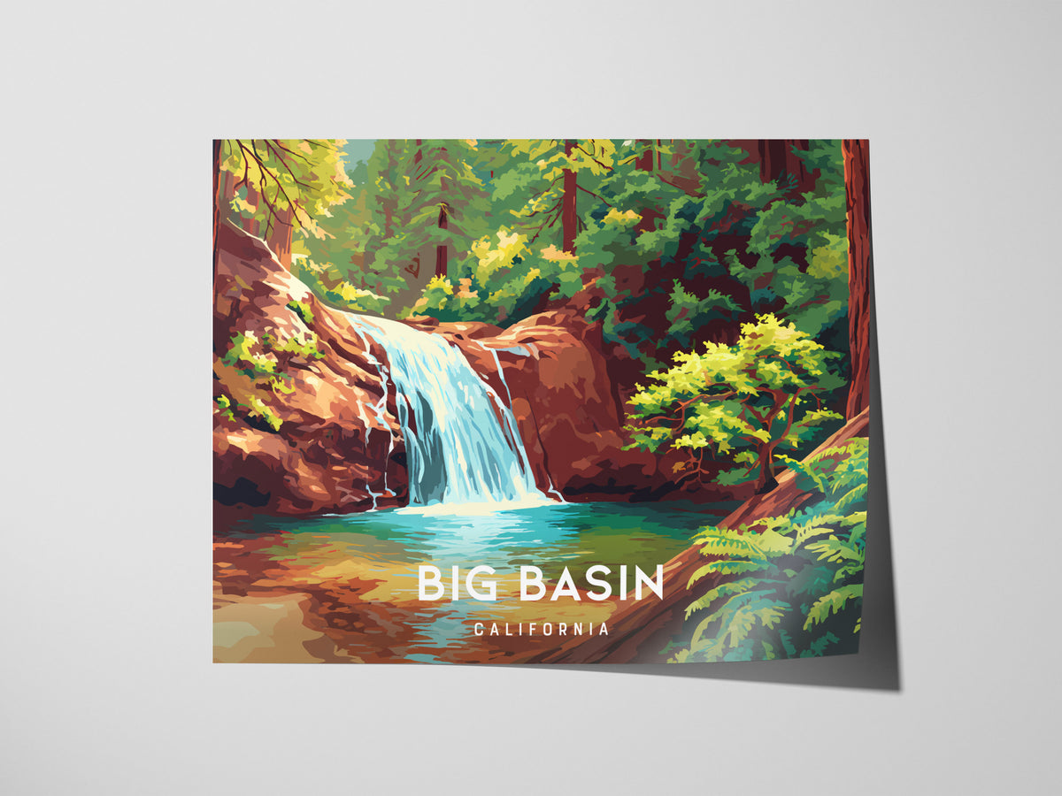 Big Basin Redwoods, California Landscape Poster | Ancient Forest Travel Wall Art — giclée print detail on matte paper
