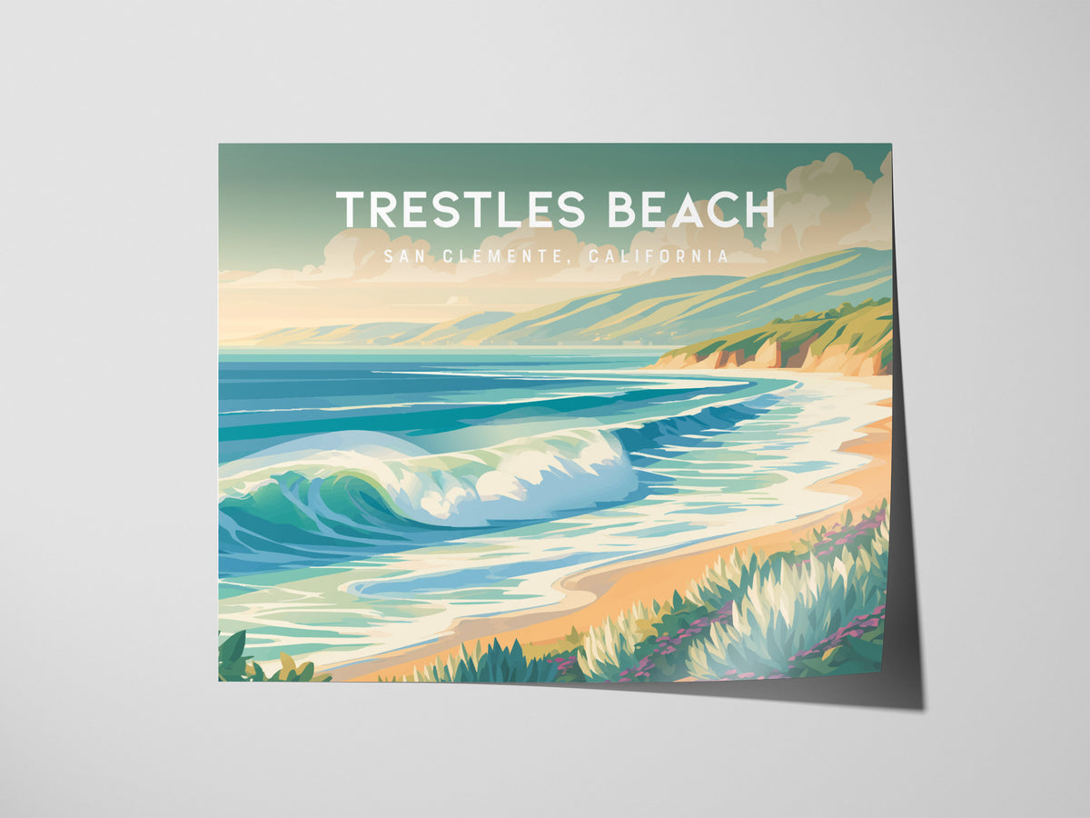 Trestles Beach Landscape, San Clemente, California Poster | Coastal Beach Decor Travel Gift Wall Art — giclée print detail on