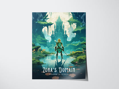 Zora’s Domain Poster | Zelda BOTW Fan Art Print | Serene Hyrule Wall Decor