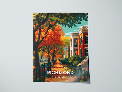 Richmond, Virginia Poster | Historic River City Skyline Travel Wall Art — giclée print detail on matte paper