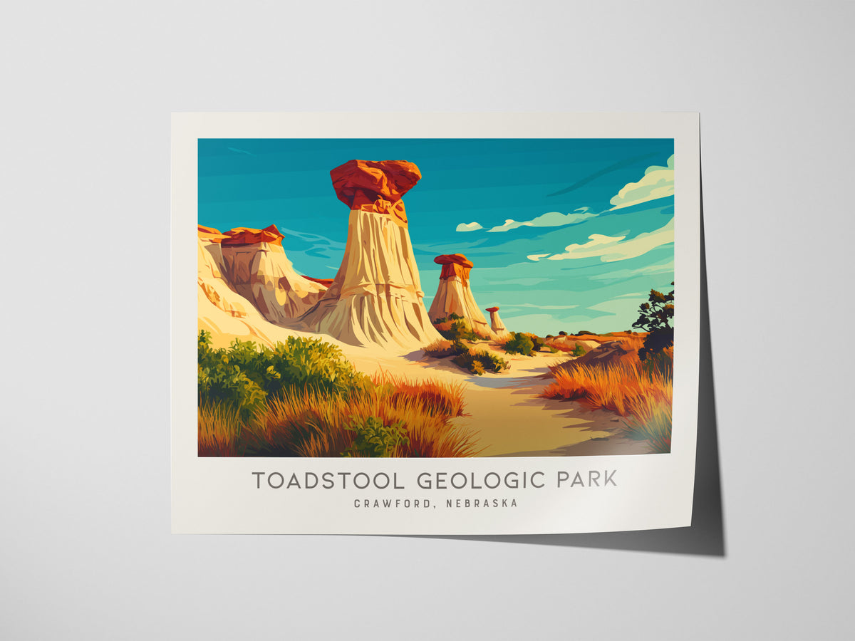 Toadstool Geologic Park Landscape Matte Border Poster | Crawford, Nebraska Framed or Unframed Travel Gift — giclée print deta