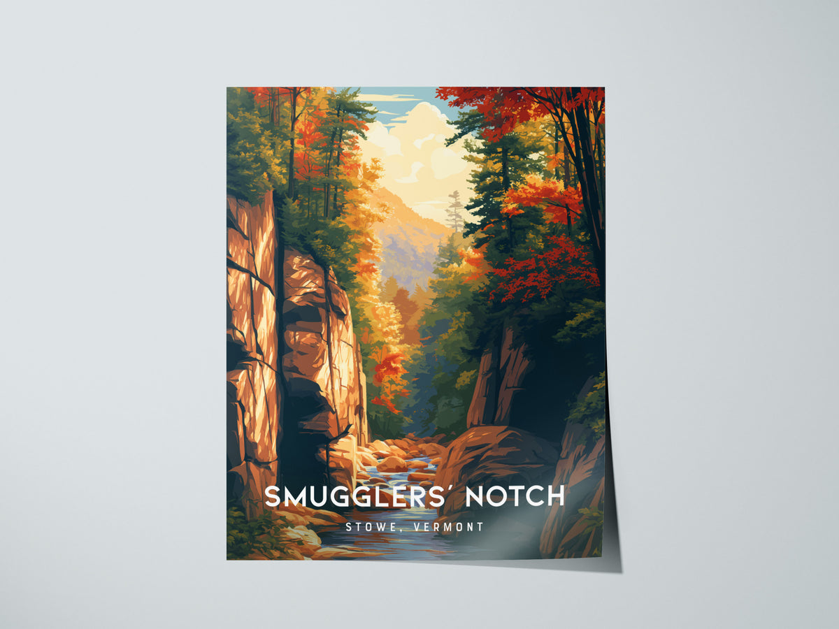Smugglers' Notch, Stowe, Vermont Poster | Mountain Pass Destination Print Wall Art — giclée print detail on matte paper