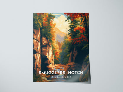 Smugglers' Notch, Stowe, Vermont Poster | Mountain Pass Destination Print Wall Art — giclée print detail on matte paper