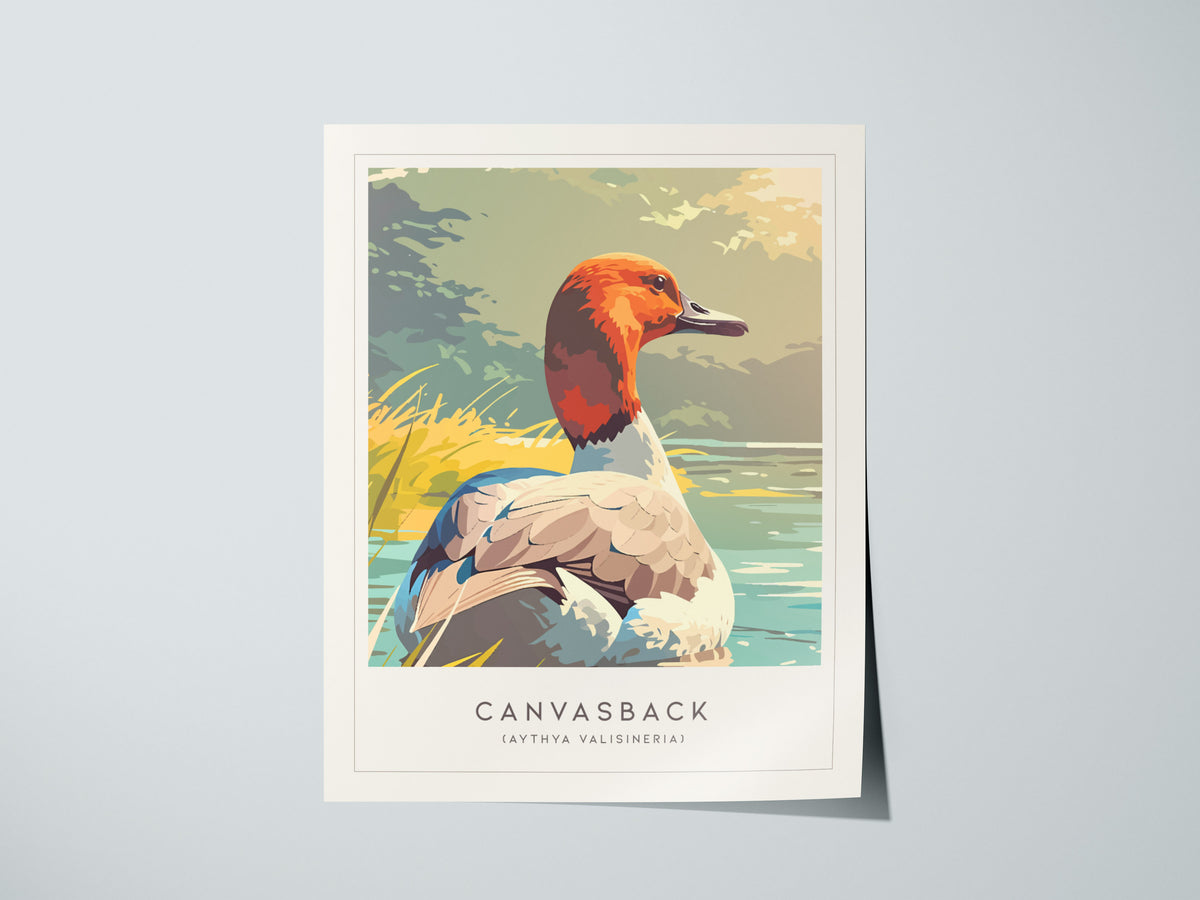 Canvasback, Aythya valisineria Poster | Diving Duck Wildlife Print Wall Art — giclée print detail on matte paper