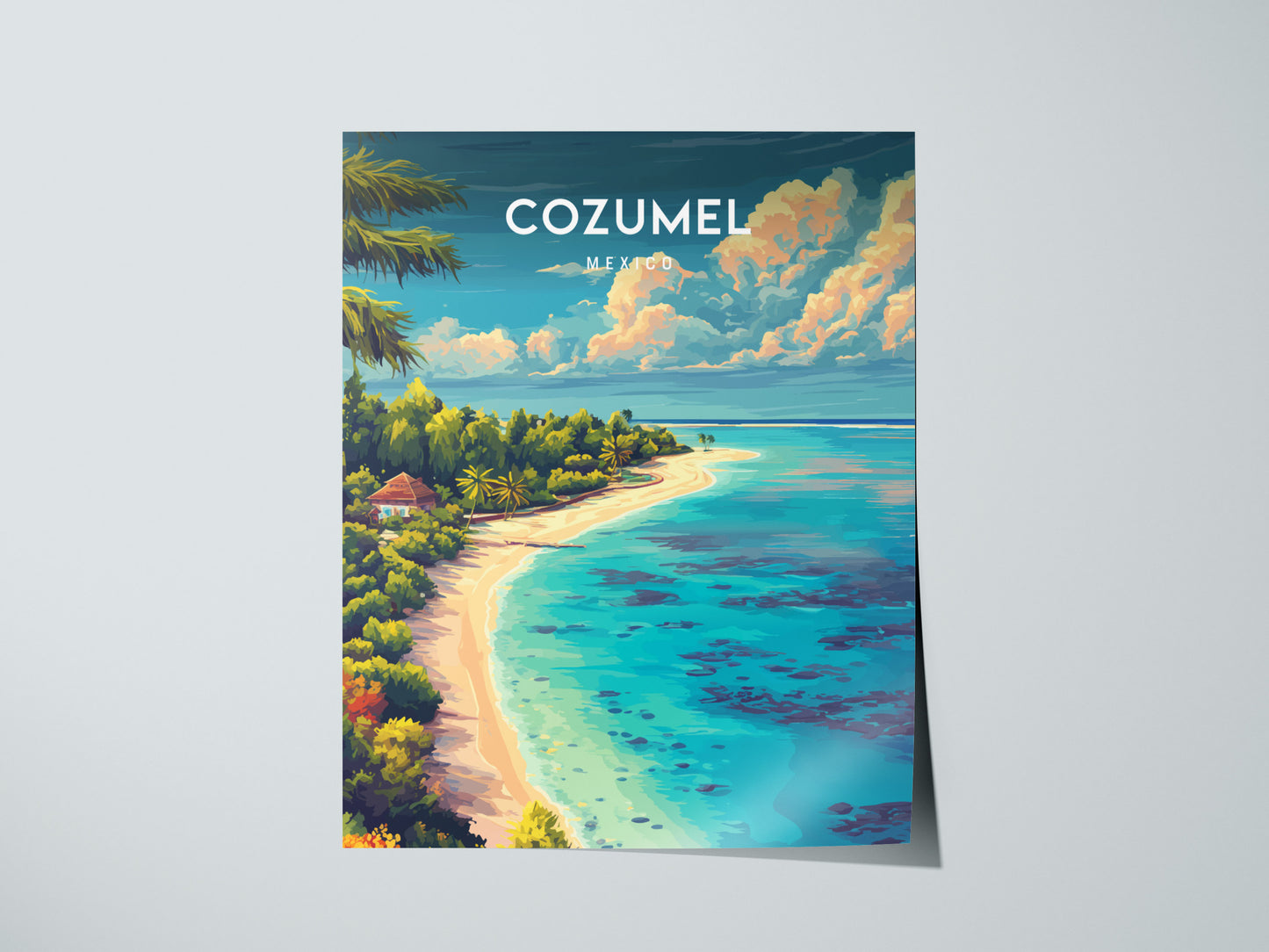 Cozumel, Mexico Poster | Caribbean Island Travel Gift Wall Art — giclée print detail on matte paper
