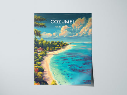 Cozumel, Mexico Poster | Caribbean Island Travel Gift Wall Art — giclée print detail on matte paper