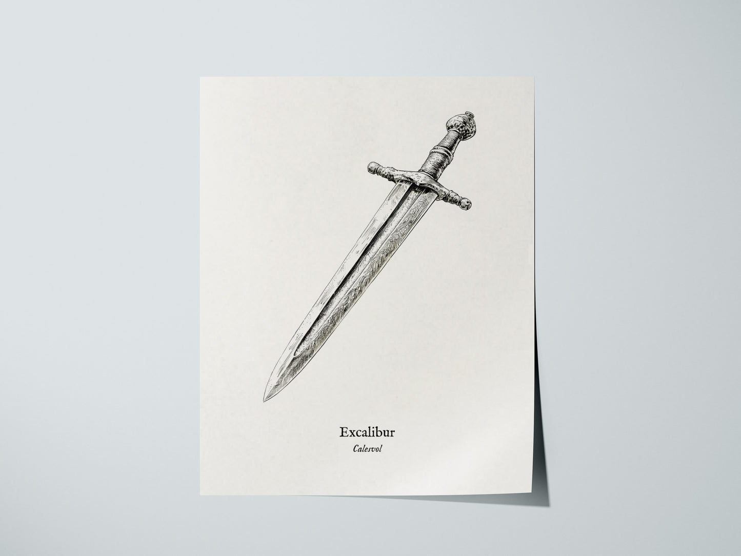 Excalibur Sword Poster | Vintage Calesvol Scientific Illustration Wall Art — giclée print detail on matte paper