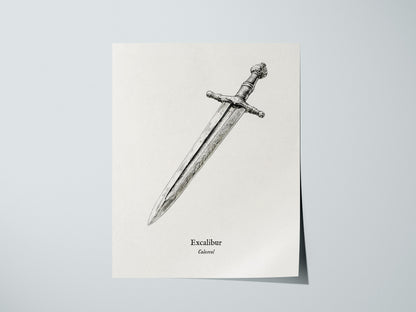 Excalibur Sword Poster | Vintage Calesvol Scientific Illustration Wall Art — giclée print detail on matte paper