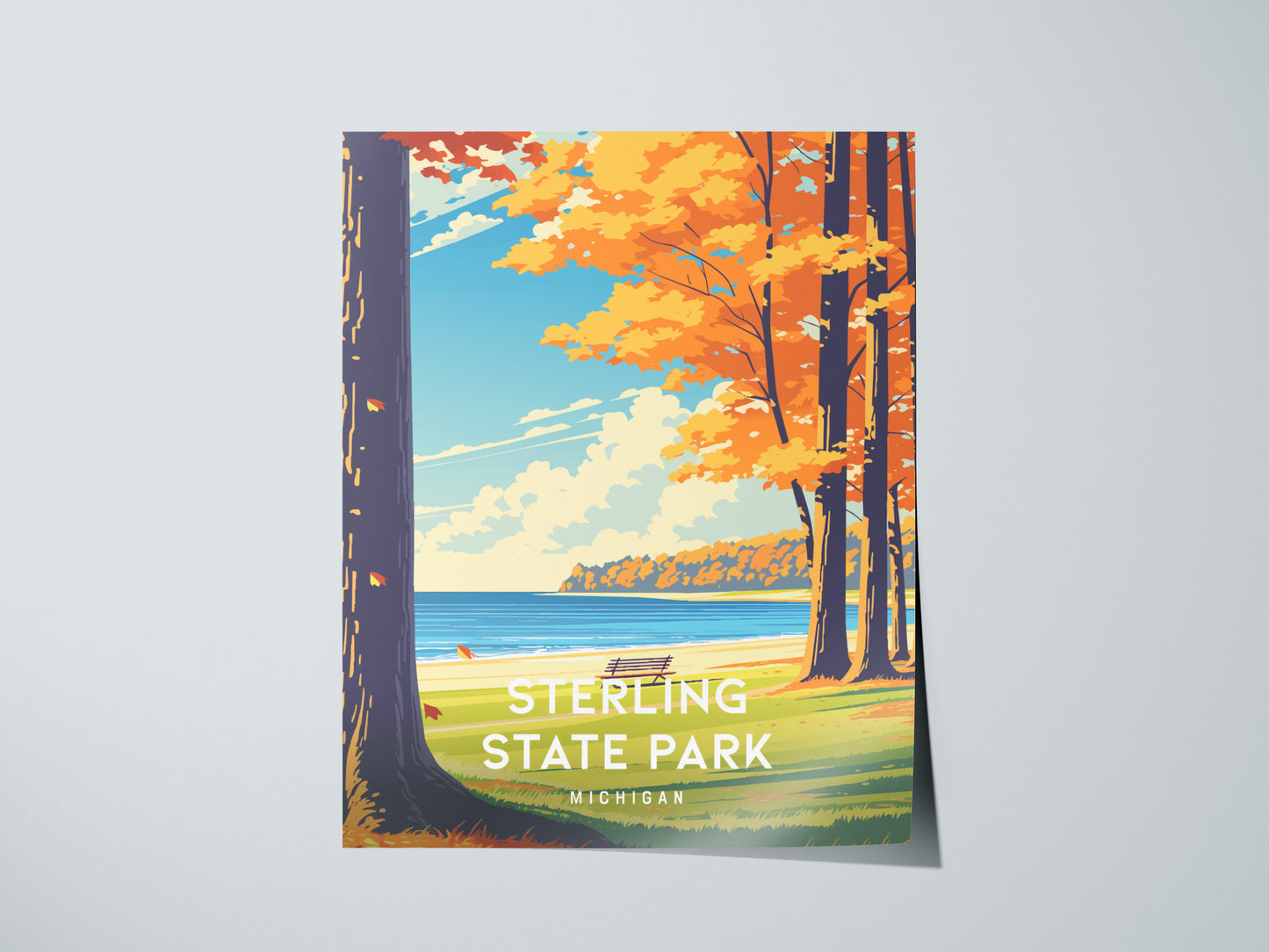 Sterling State Park, Michigan Poster | Lakeside Marshland & Sunset Wall Art — giclée print detail on matte paper