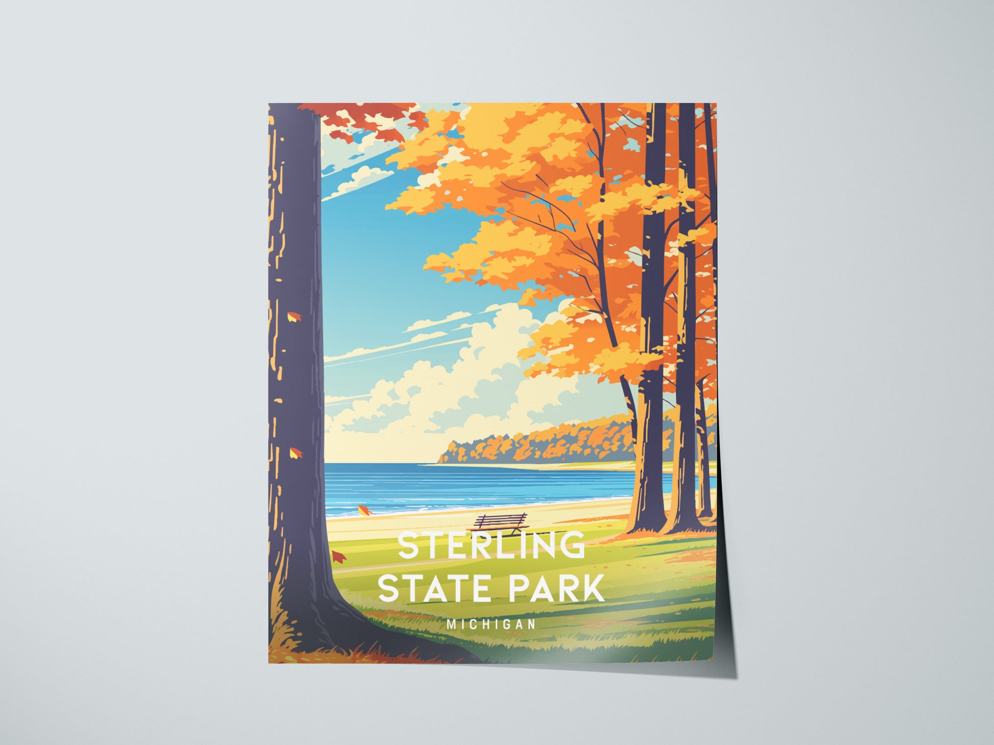 Sterling State Park, Michigan Poster | Lakeside Marshland & Sunset Wall Art — giclée print detail on matte paper