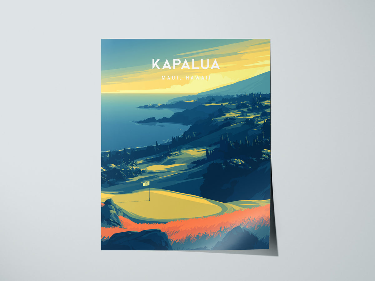 Kapalua Plantation Course, Maui, Hawaii Poster | Tropical Links Golfer Gift Wall Art — giclée print detail on matte paper
