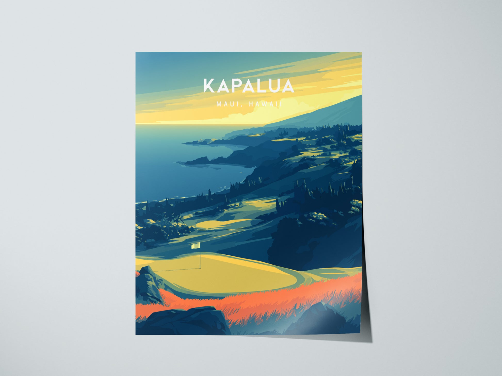 Kapalua Plantation Course, Maui, Hawaii Poster | Tropical Links Golfer Gift Wall Art — giclée print detail on matte paper