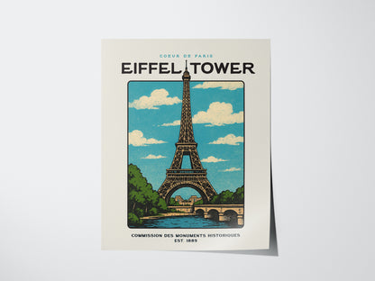Eiffel Tower Block Print | Vintage Paris France Wall Art | Framed or Unframed