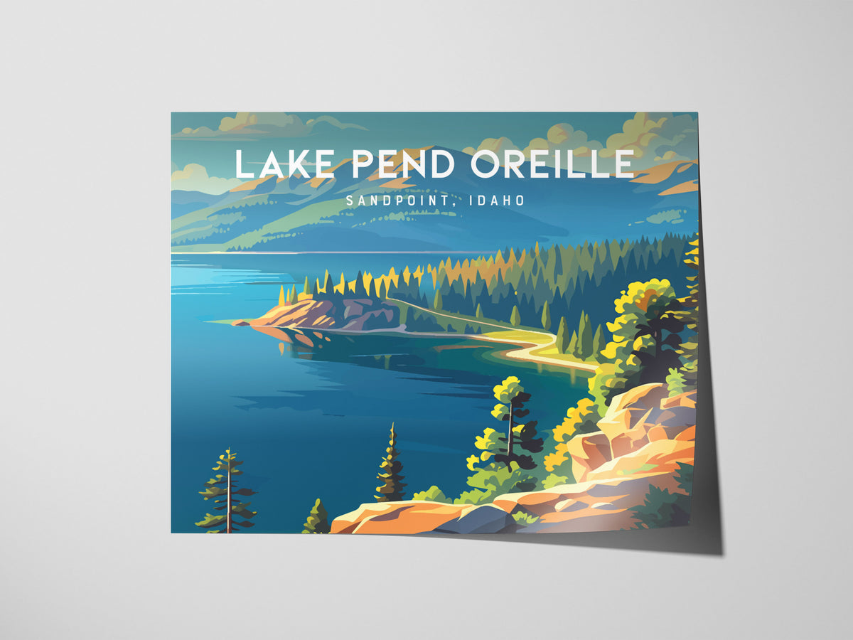 Lake Pend Oreille Landscape Poster | Sandpoint, Idaho Travel Wall Art — giclée print detail on matte paper
