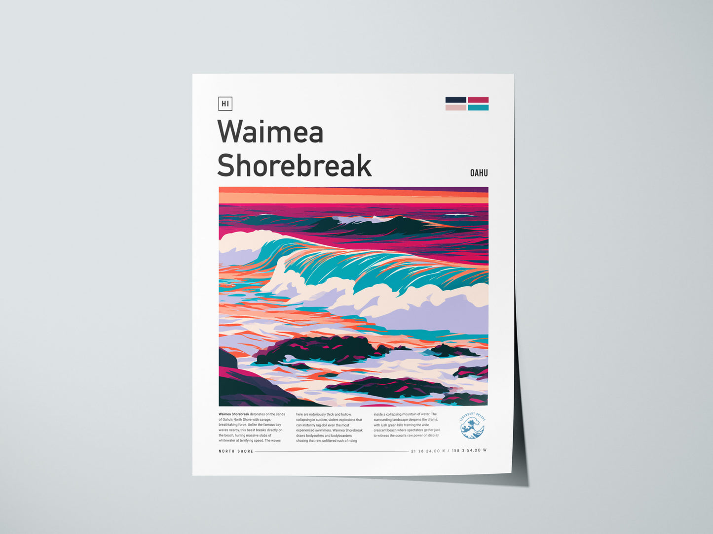 Waimea Shorebreak, Hawaii Poster | Thundering Waves North Shore Wall Art — giclée print detail on matte paper