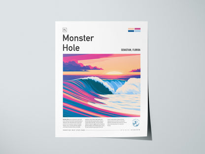 Monster Hole, Florida Poster | Barrel Wave & Tropical Surf Wall Art — giclée print detail on matte paper