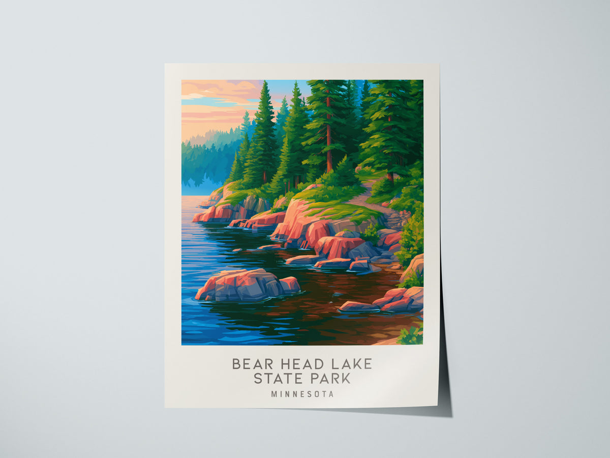 Bear Head Lake State Park Matte Border Poster | Minnesota Destination Print Travel Wall Art — giclée print detail on matte pa