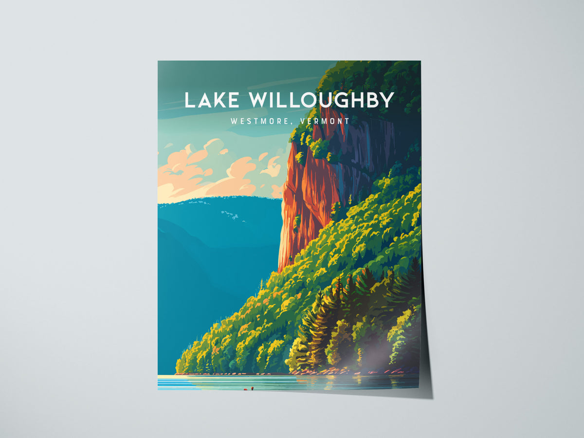 Lake Willoughby, Westmore, Vermont Poster | Scenic Mountain Lake Travel Wall Art — giclée print detail on matte paper
