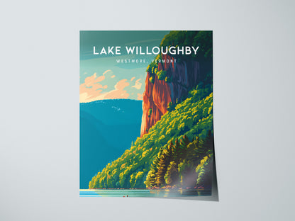 Lake Willoughby, Westmore, Vermont Poster | Scenic Mountain Lake Travel Wall Art — giclée print detail on matte paper
