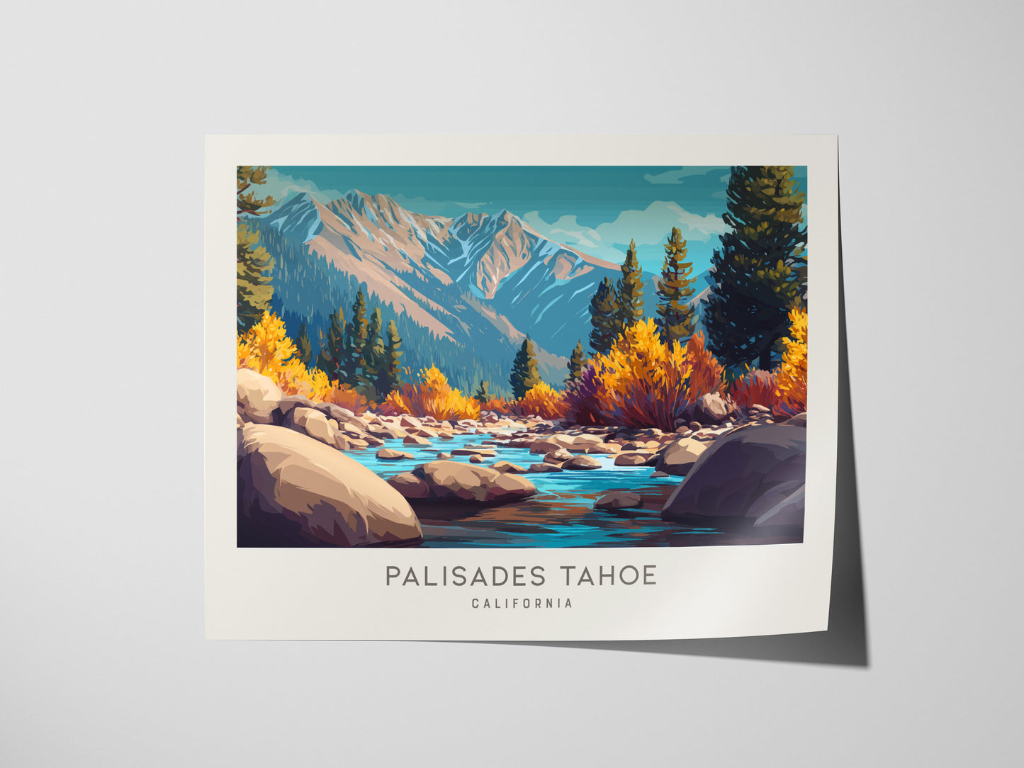 Palisades Tahoe Landscape Matte Border Poster | California Framed or Unframed Travel Wall Art — giclée print detail on matte