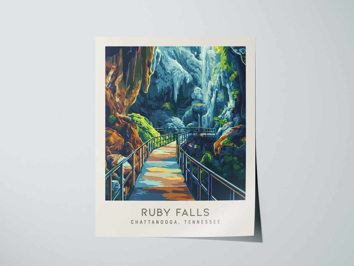 Ruby Falls Matte Border Poster | Chattanooga, Tennessee Destination Print — giclée print detail on matte paper