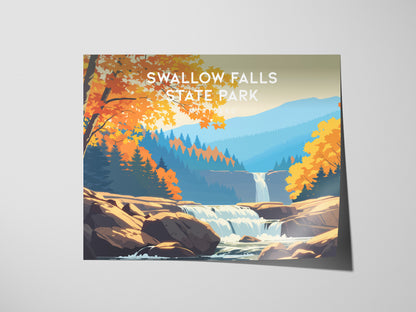 Swallow Falls State Park, Maryland Landscape Poster | Woodland Waterfall Vacation Wall Art — giclée print detail on matte pap