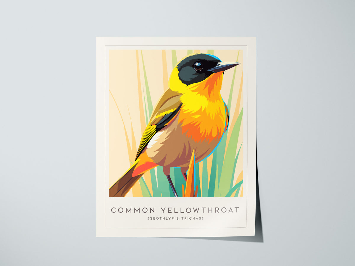 Common Yellowthroat, Geothlypis trichas Poster | Vibrant Warbler Nature Poster Wall Art — giclée print detail on matte paper