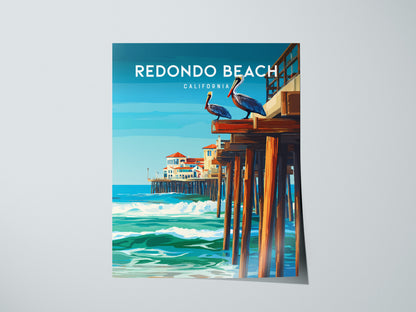 Redondo Beach, California Poster | Sun-Kissed Pier & Sailboat Wall Art — giclée print detail on matte paper