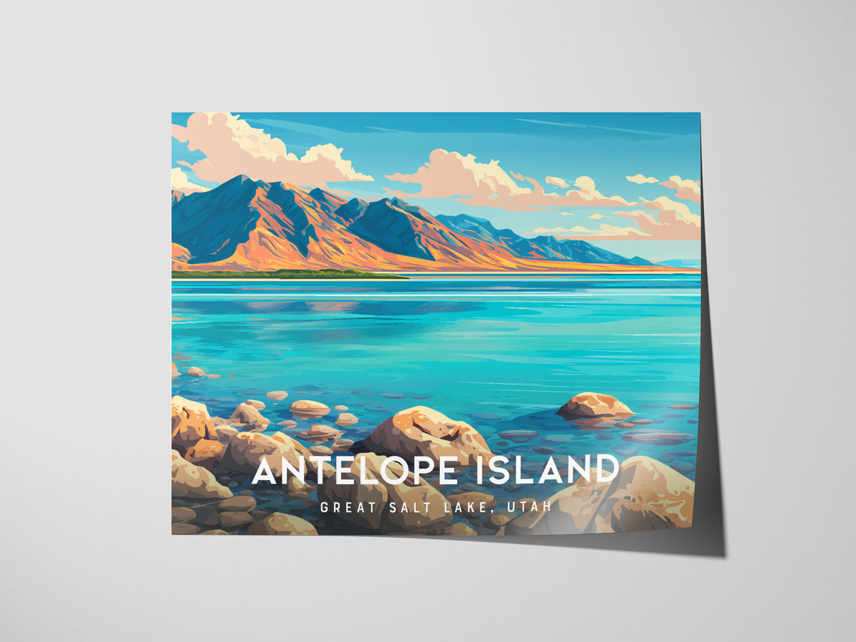 Antelope Island Landscape Poster | Great Salt Lake, Utah Vacation Wall Art — giclée print detail on matte paper